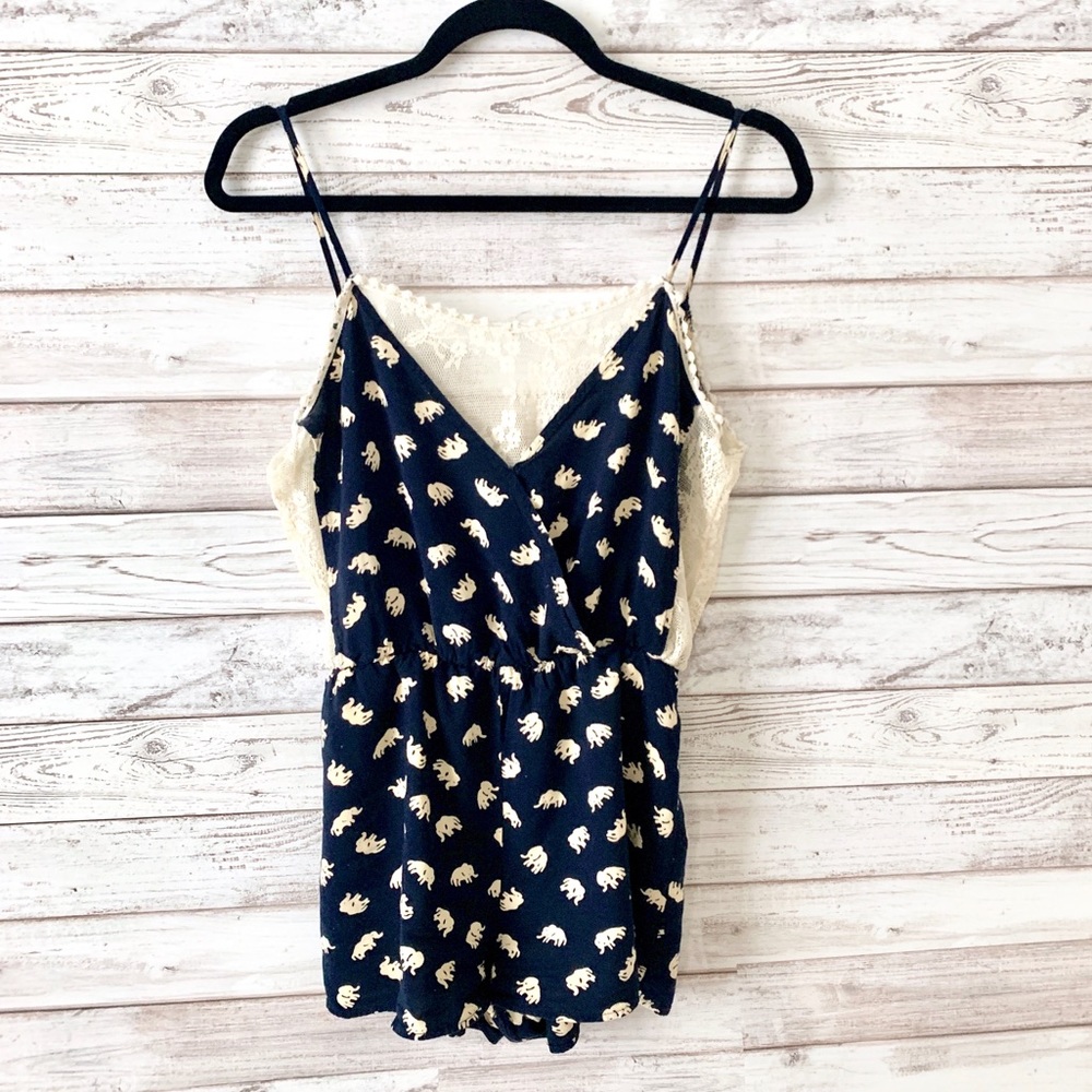 Papaya Navy Elephant Lace Romper